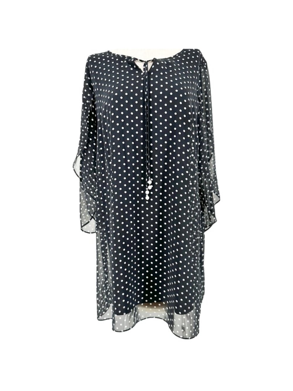 Fashionable Layered Dress Size 20 Black White Polka Dot Pearl Tie Neck Roz & Ali